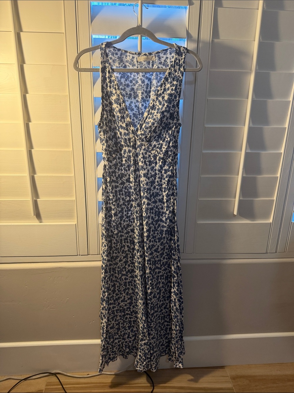 Faithfull the Brand Blue and White Floral V-Neck Maxi Dress